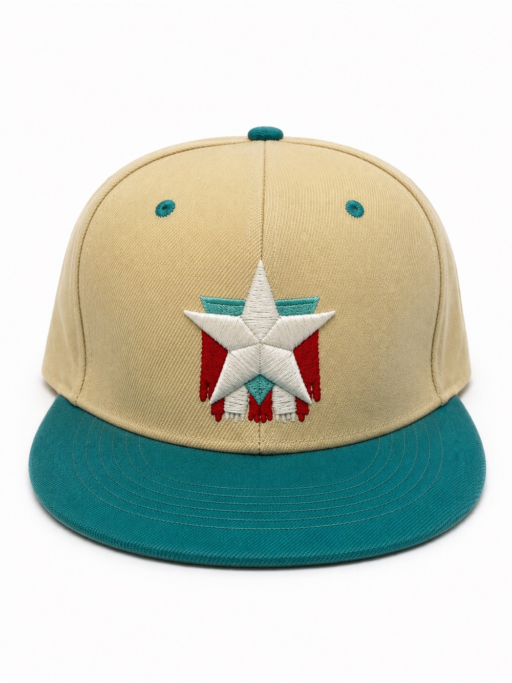 PUERTO RICO Beige and Teal Star Patch Snapback Hat